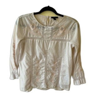 J Crew 100% Cotton Cream Eyelet Floral Embroidered Cottagecore Blouse Size 00